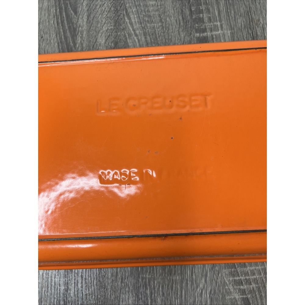 VTG Le Creuset France Orange Casserole Lasagna Pan Enameled Bail Handles Large - Picture 3 of 16